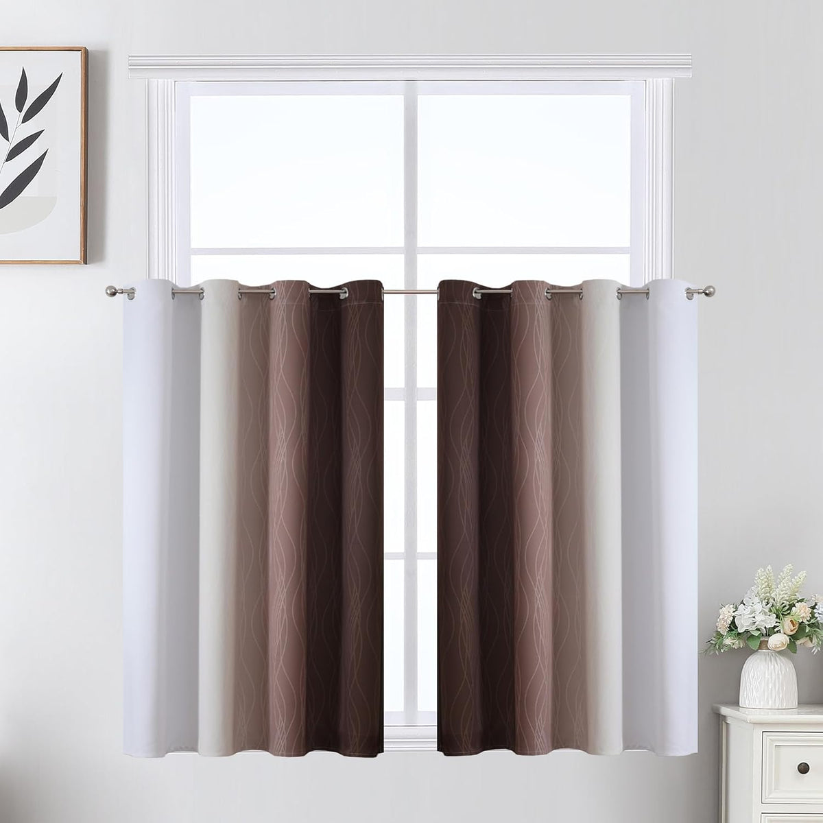 36"L x 52"W polyester curtains in Brown and Greyish White, alternate view 2