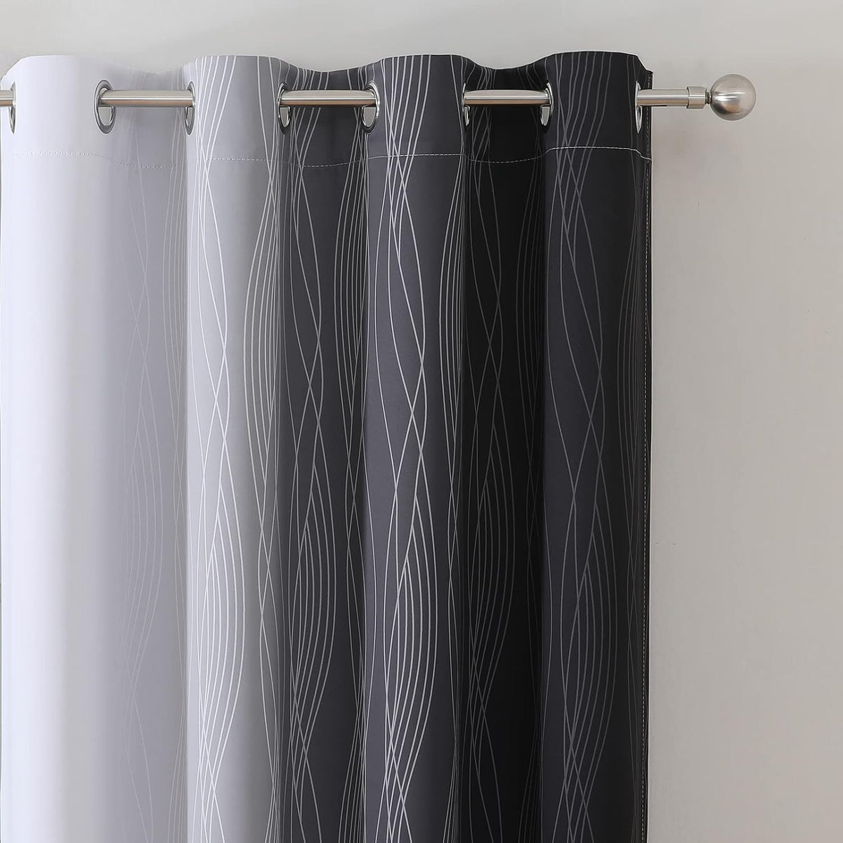 45"L x 52"W polyester curtains in Greyish White and Black, alternate view 4
