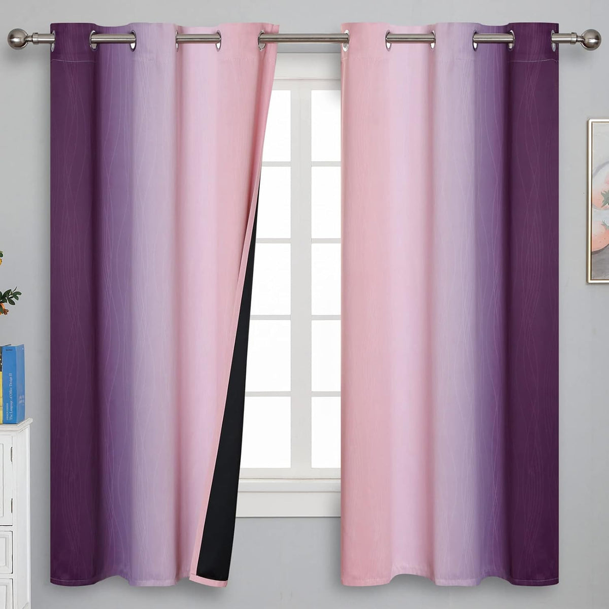 63"L x 42"W polyester curtains in Pink and Purple