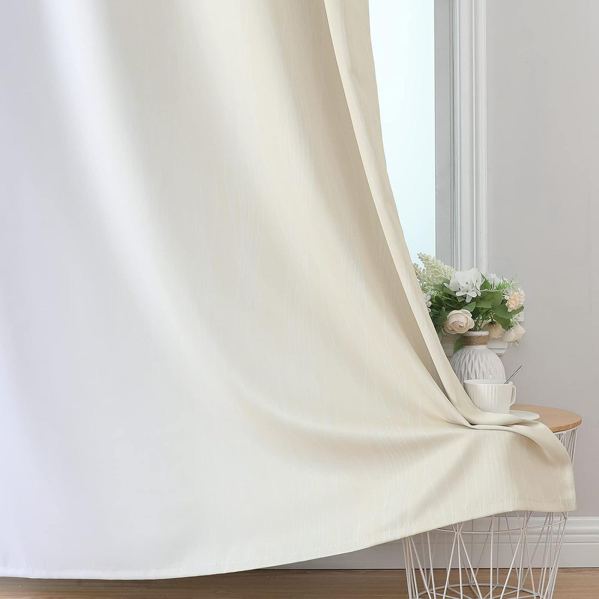 63"L x 52"W polyester curtains in Beige and Greyish White, alternate view 6
