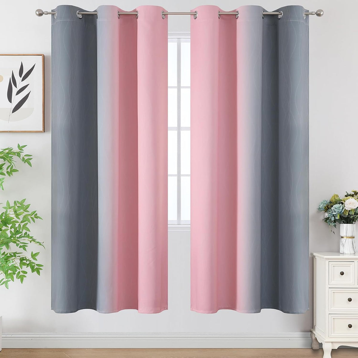72"L x 42"W polyester curtains in Grey and Pink, alternate view 2