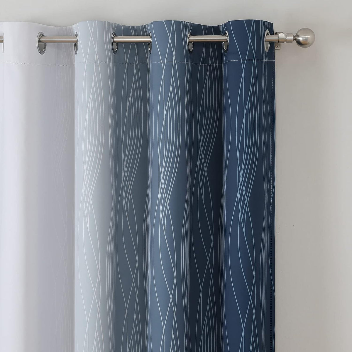 72"L x 52"W polyester curtains in Navy Blue and Greyish White, alternate view 4