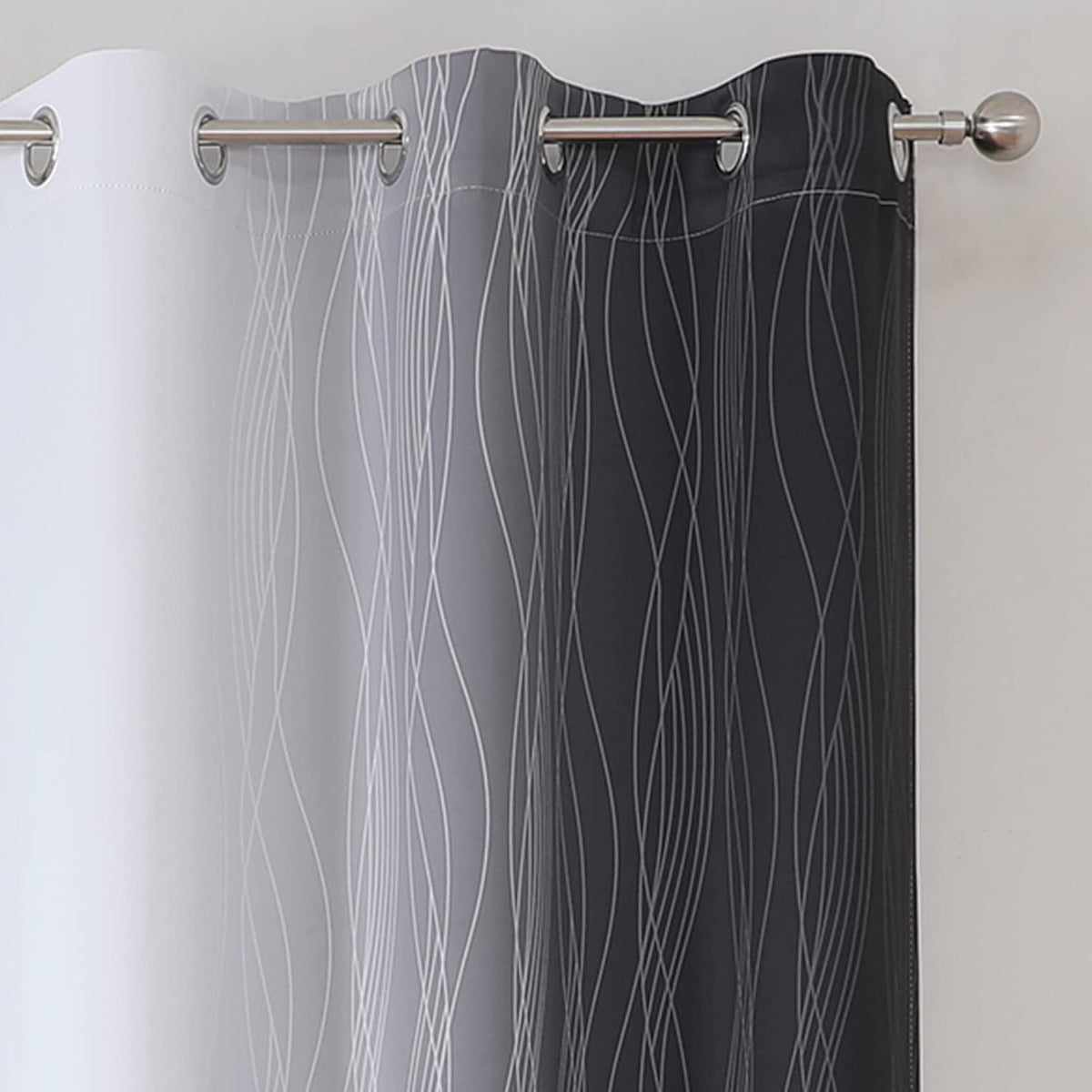 84"L x 42"W polyester curtains in Greyish White and Black, alternate view 4