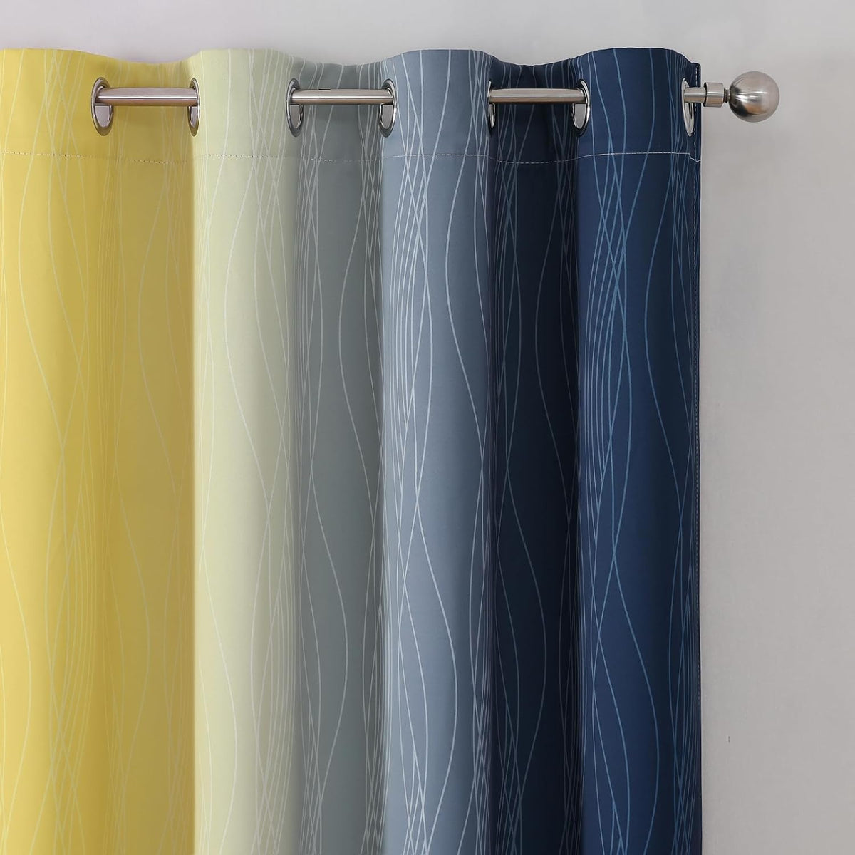 84"L x 52"W polyester curtains in Navy Blue and Yellow, alternate view 4