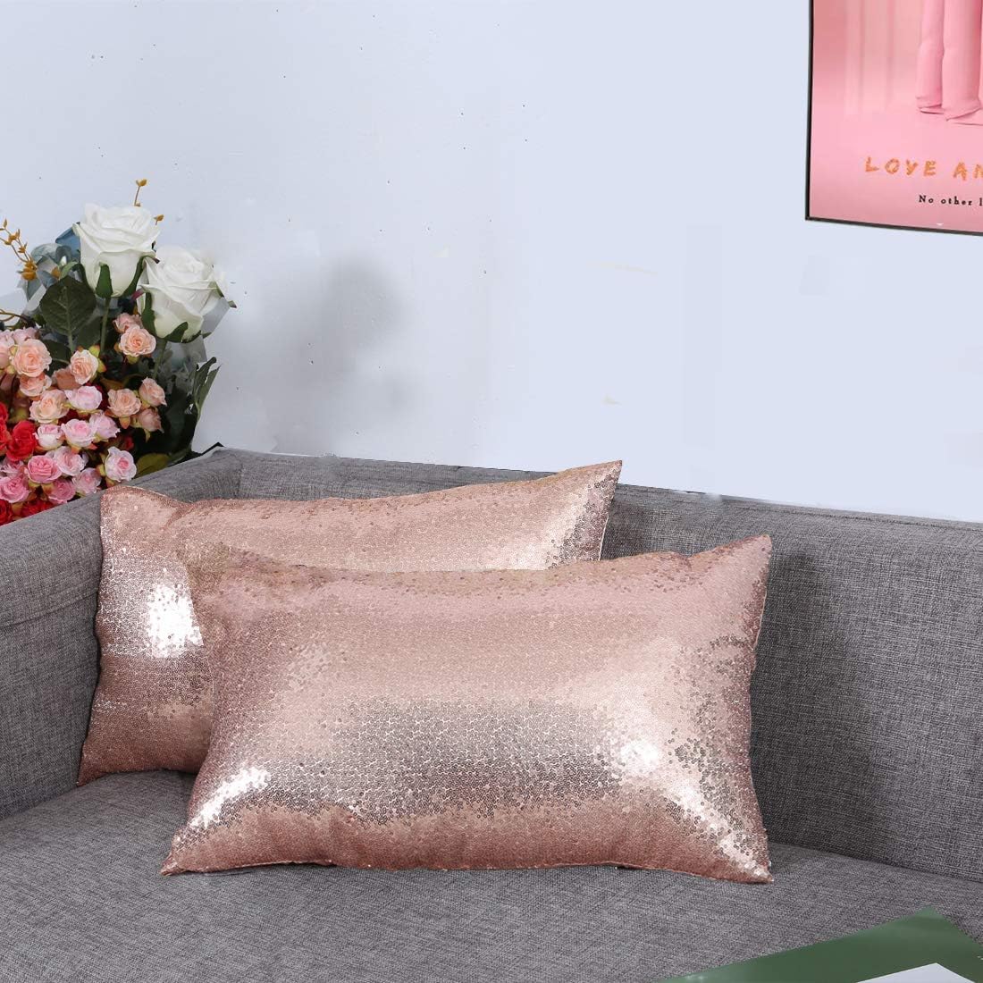 20"L x 12"W satin throw pillow accessories in Rose Gold, alternate view 2