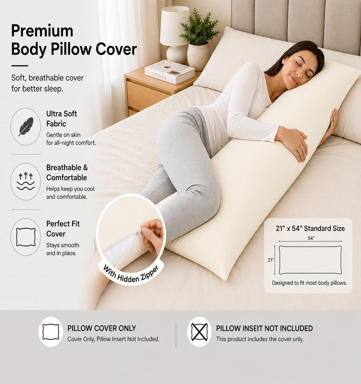 21"x54" Body Pillow Cover microfiber pillowcases, alternate view 3