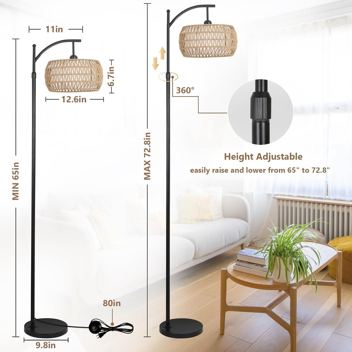 9.8"D x 9.8"W x 72.8"H metal floor lamps, alternate view 4