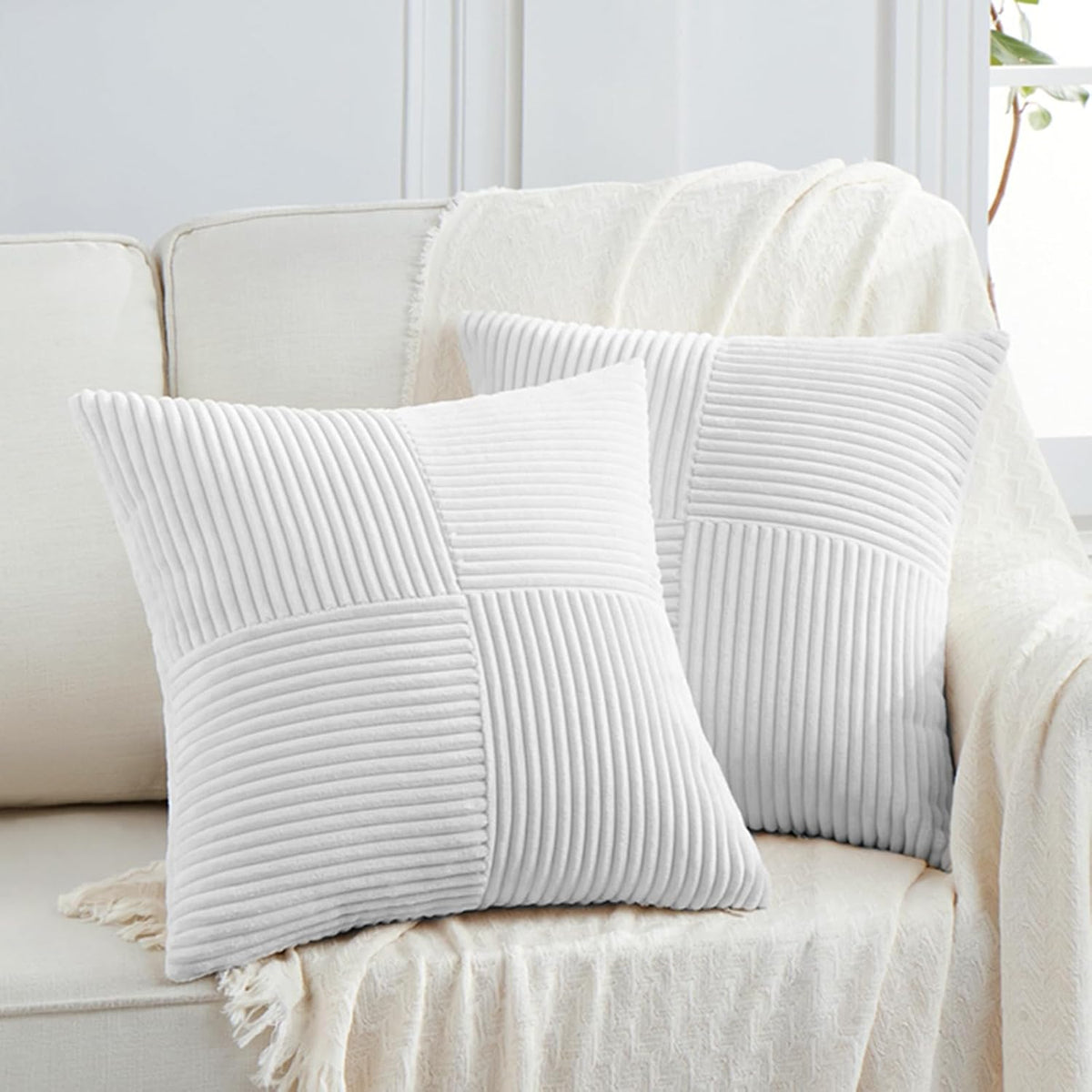 12"L x 12"W corduroy throw pillow accessories in White
