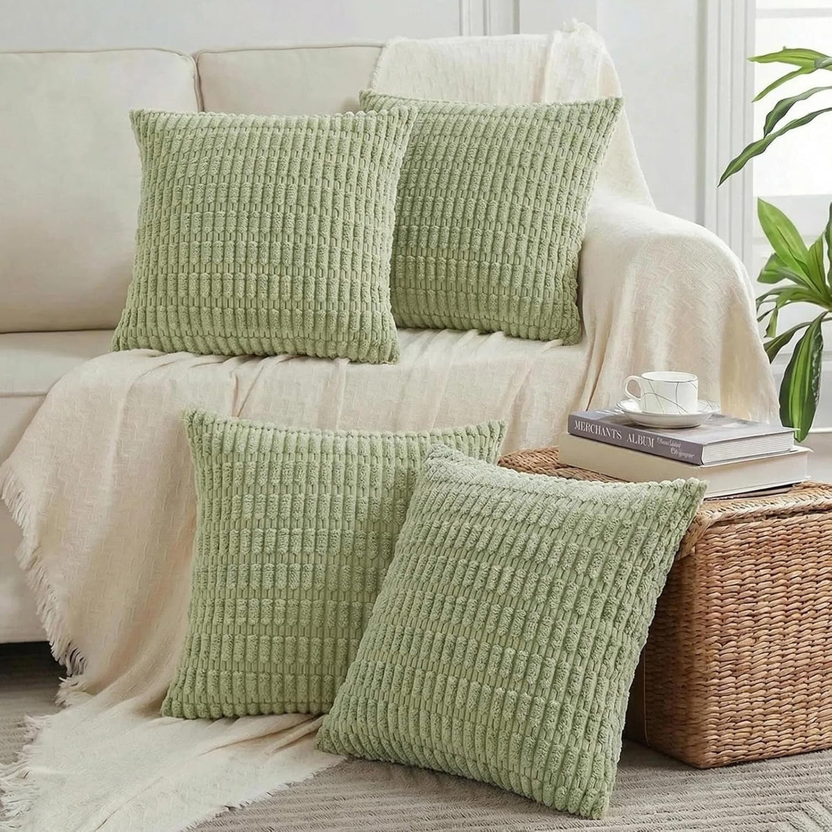 18"L x 18"W corduroy throw pillow accessories in Sage Green
