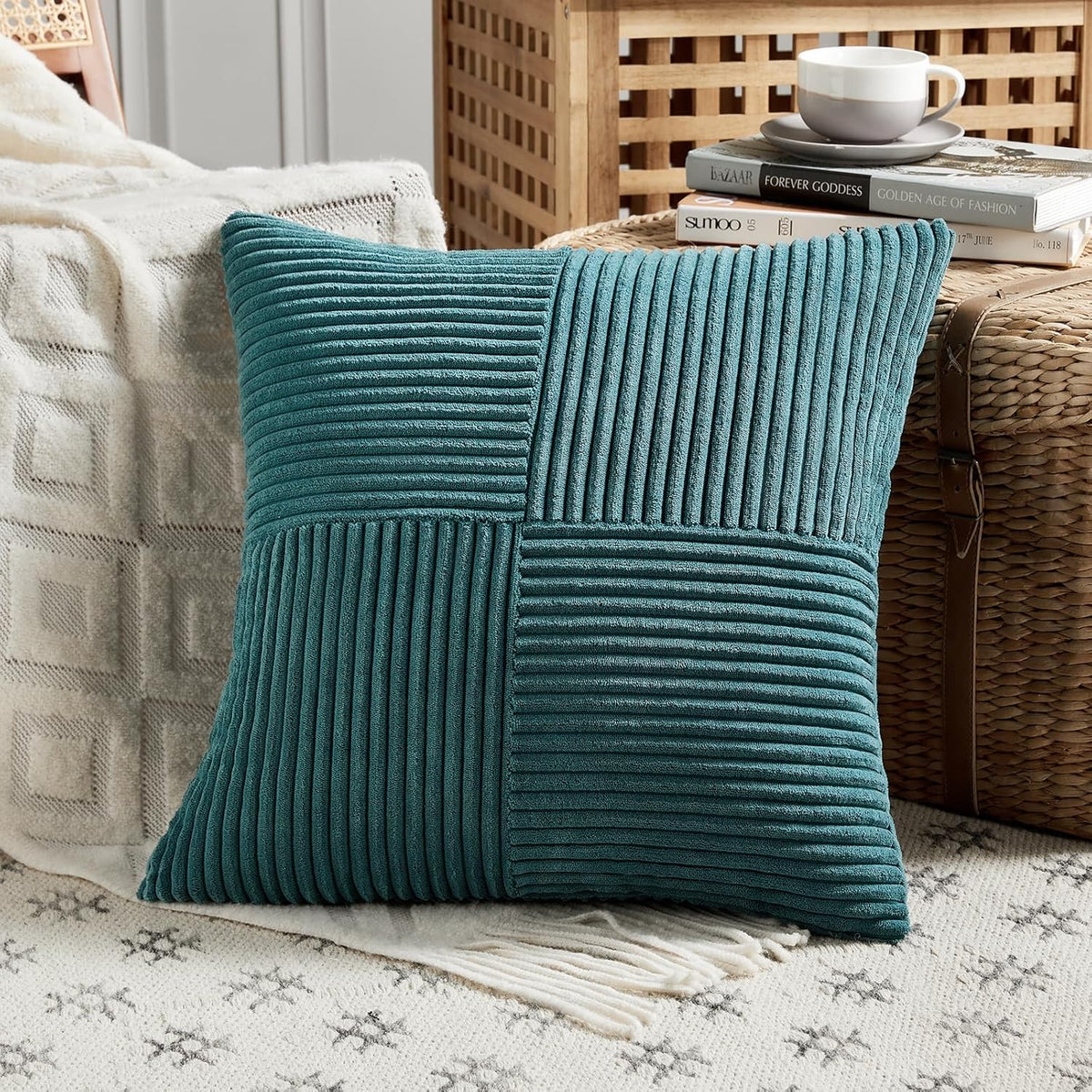 18"L x 18"W corduroy throw pillow accessories in Teal, alternate view 2