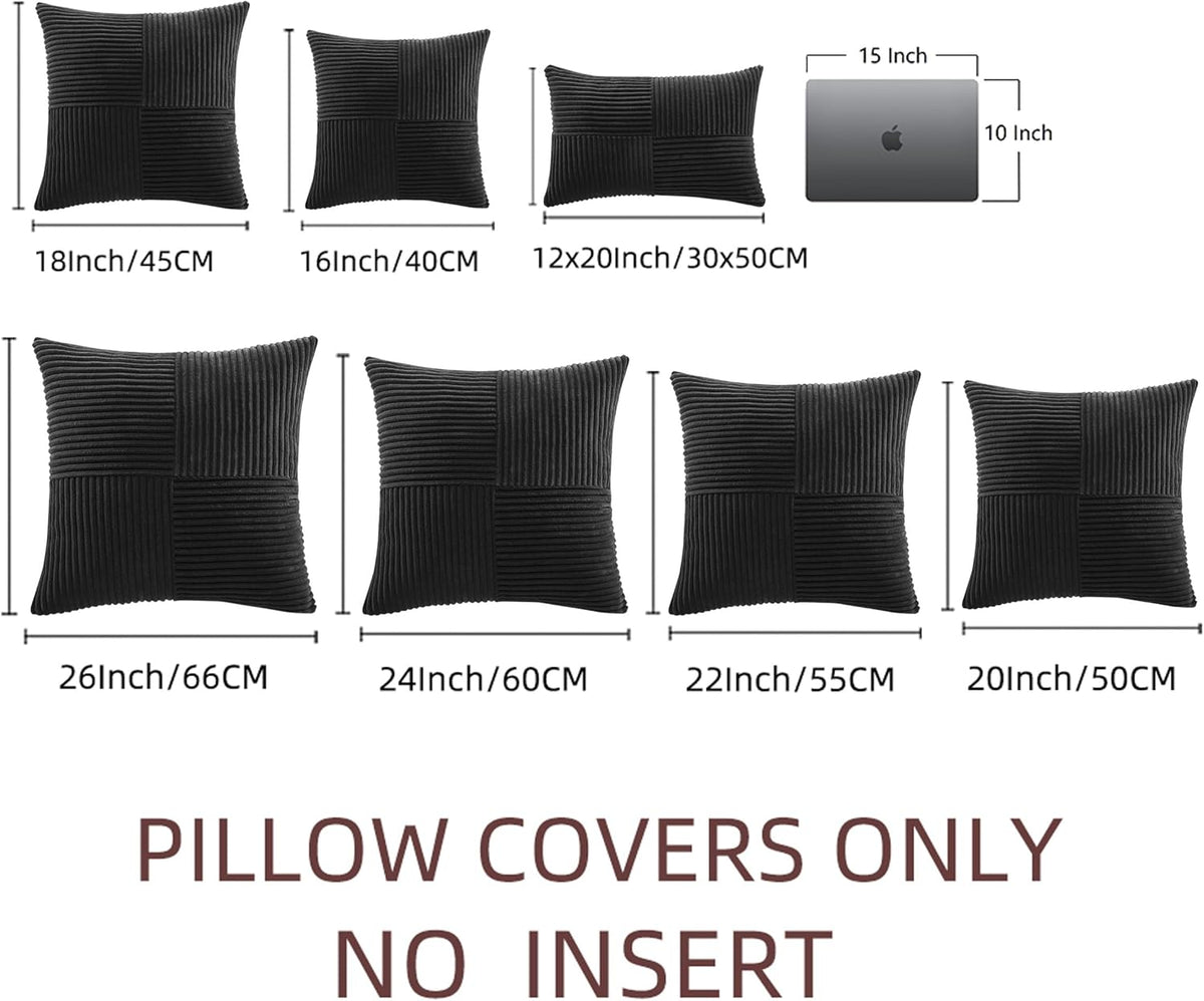 20"L x 20"W corduroy throw pillow accessories in Black, alternate view 7