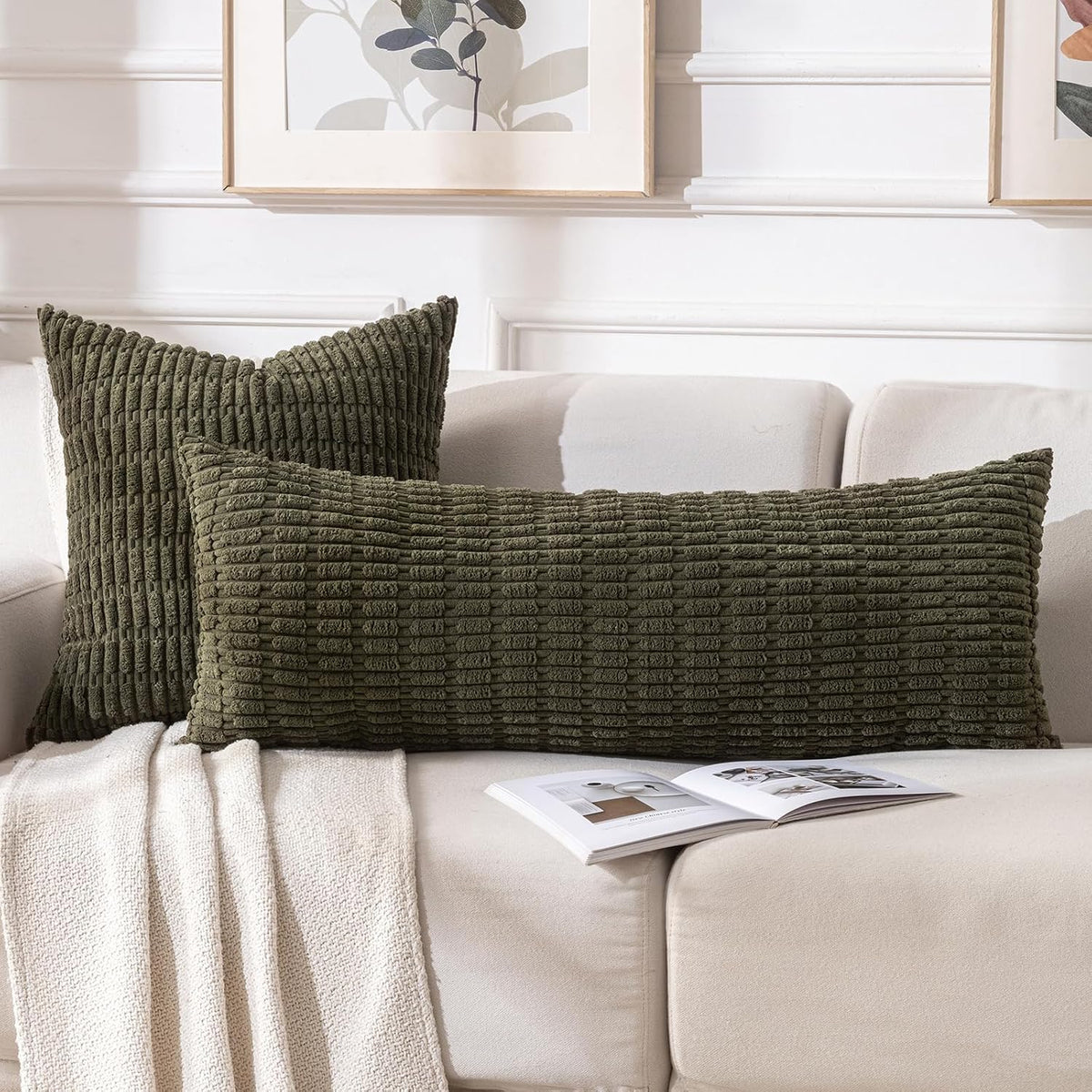 36"L x 14"W corduroy throw pillow accessories in Olive Green, alternate view 6