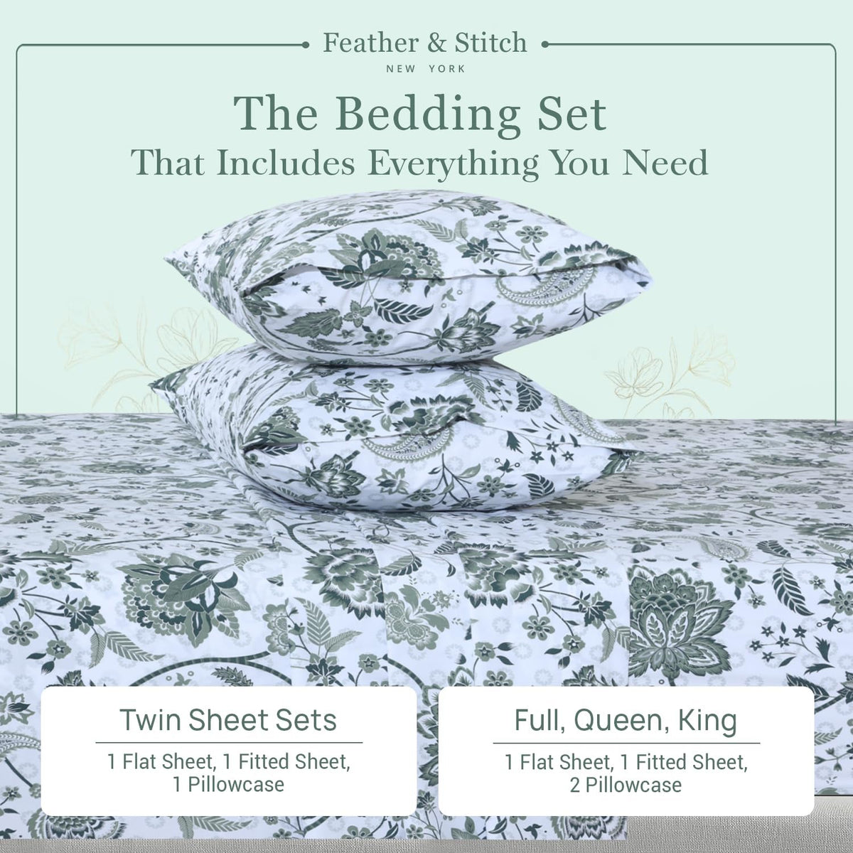 Full cotton bedding sets in Green Floral Paisley, alternate view 4