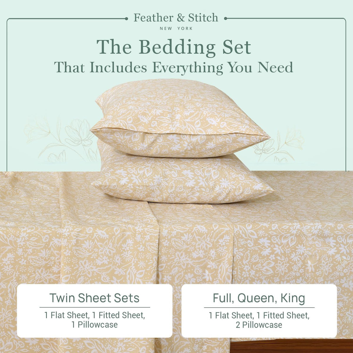 Full cotton bedding sets in Twilight Bloom Beige, alternate view 4