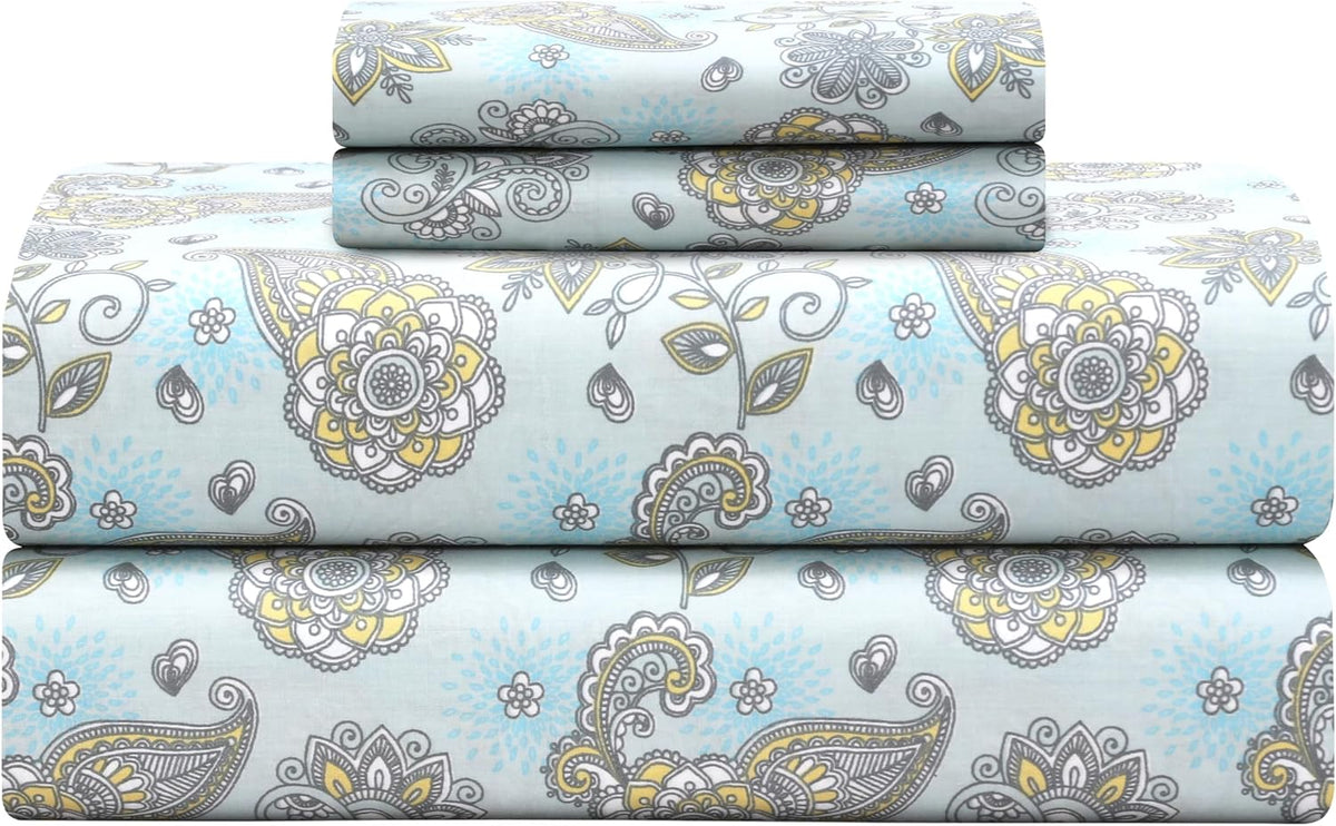 King cotton bedding sets in Aqua Paisley