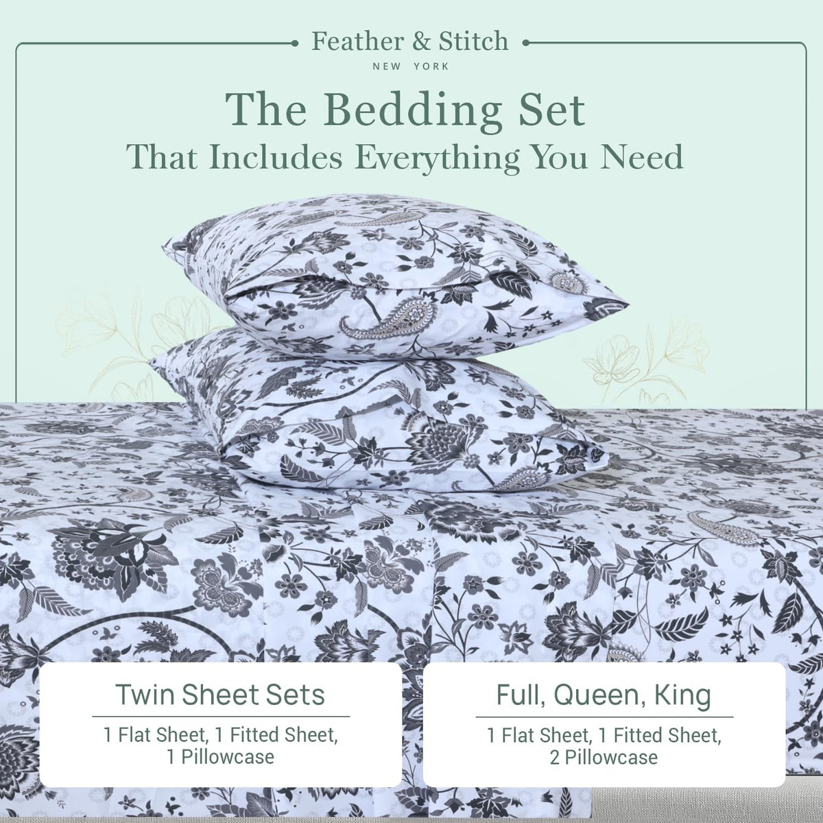 King cotton bedding sets in Grey Floral Paisley, alternate view 4