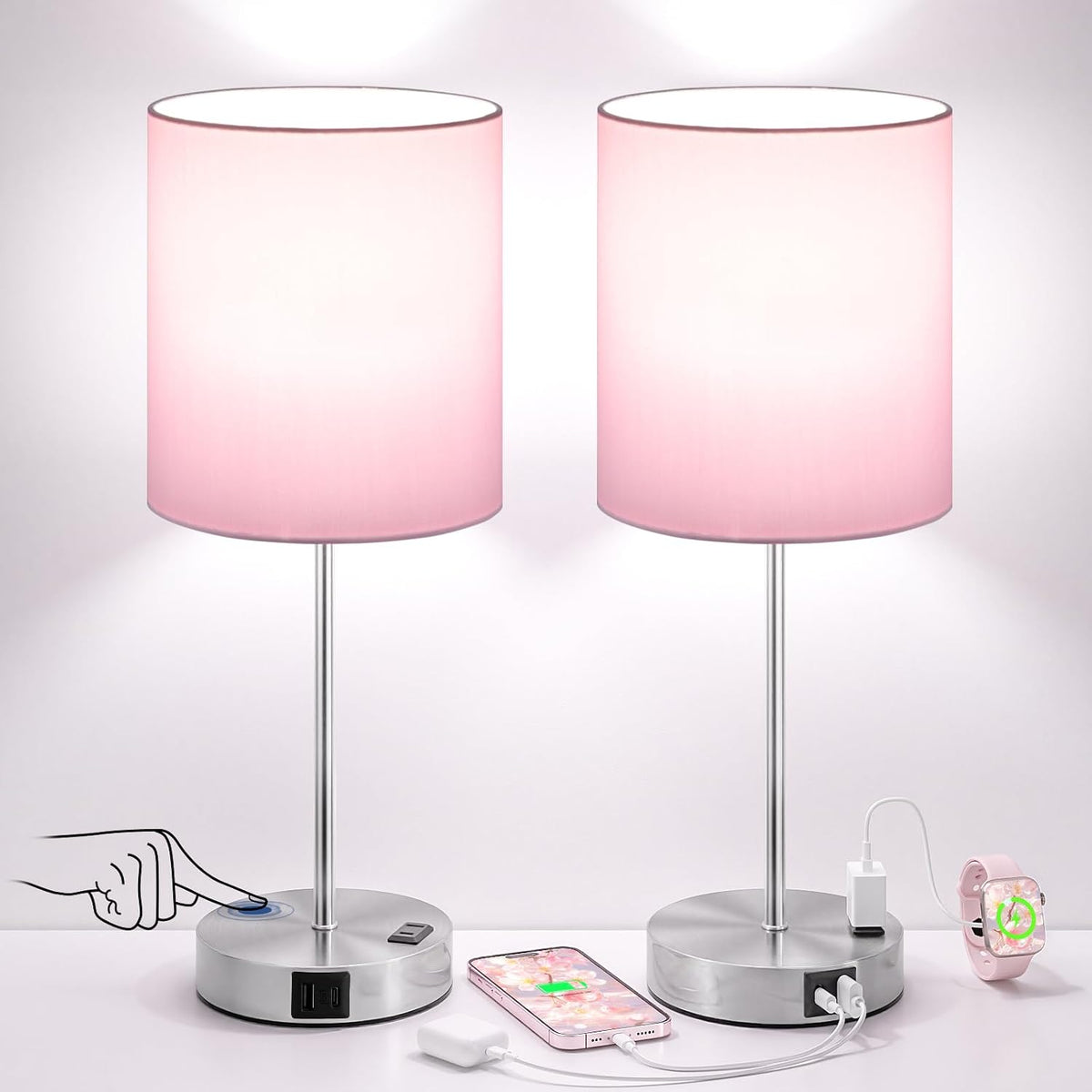 17.6"D x 6.7"W x 6.7"H metal table lamps, alternate view 2