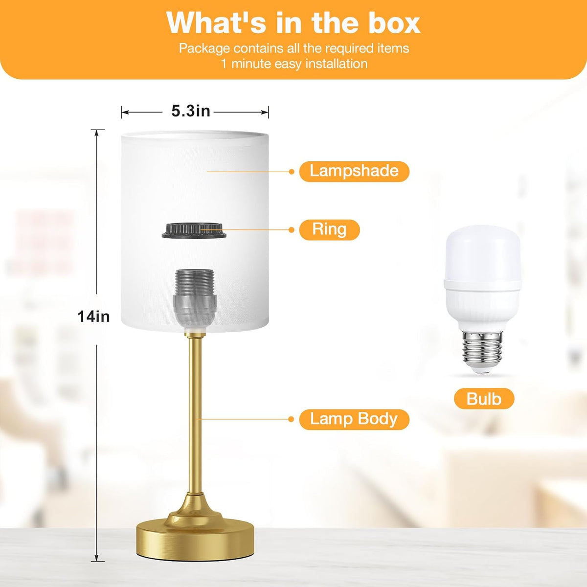 5.3"D x 5.3"W x 14"H metal table lamps, alternate view 4