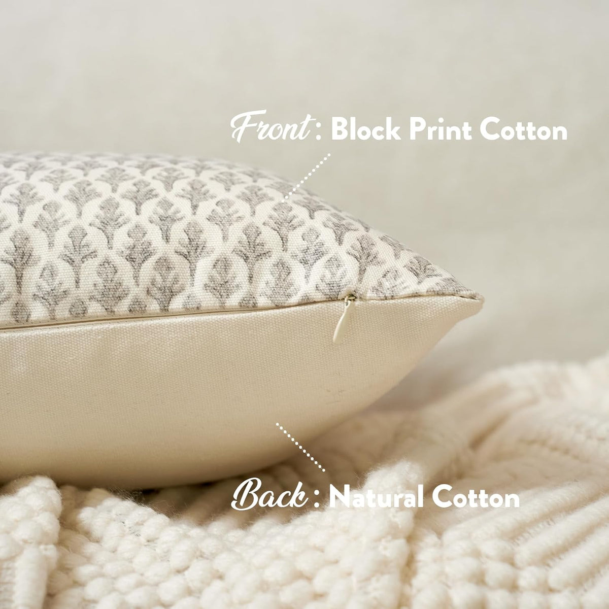18"L x 18"W cotton throw pillow accessories in Light Taupe, alternate view 2