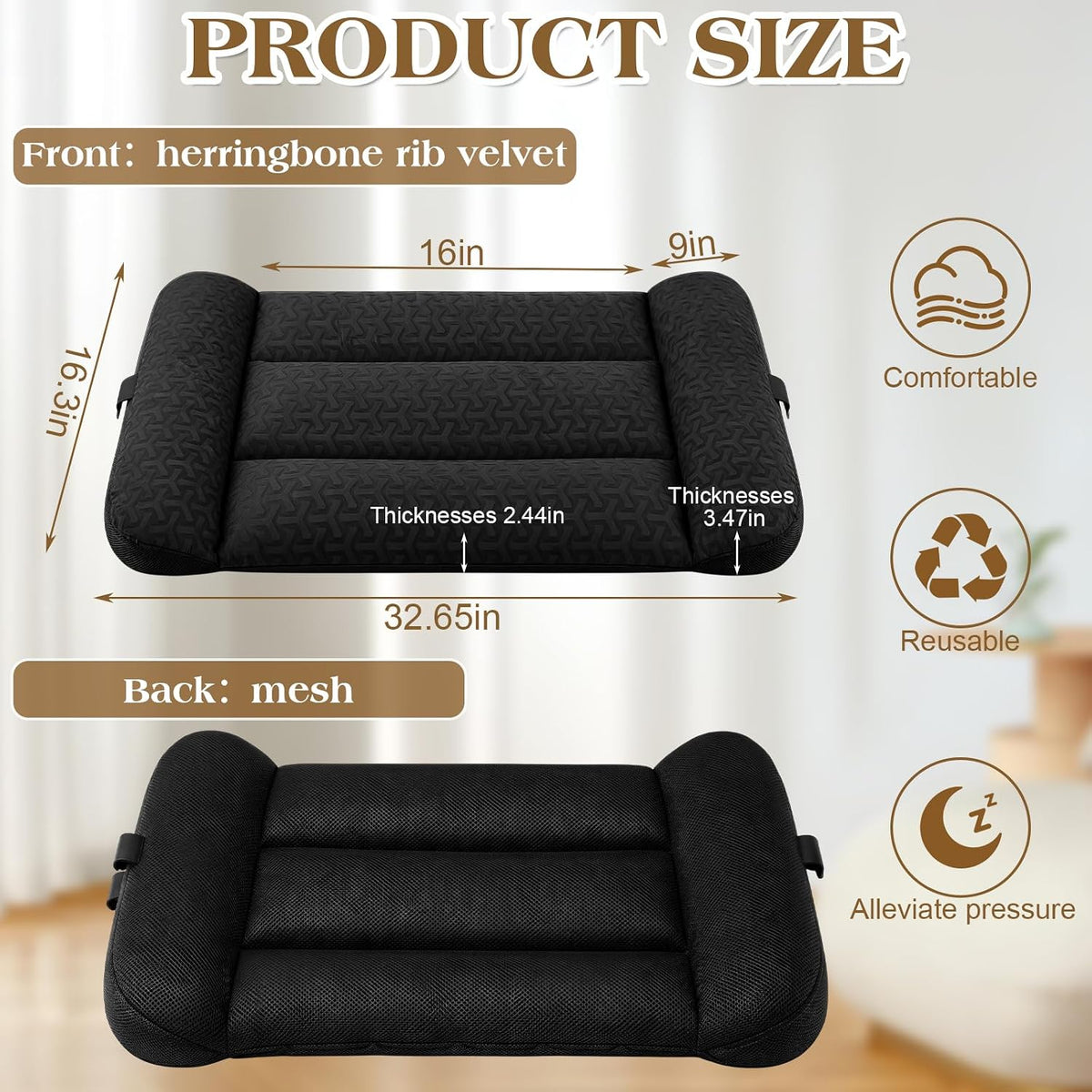 cotton chair & sofa cushions in Black, alternate view 2