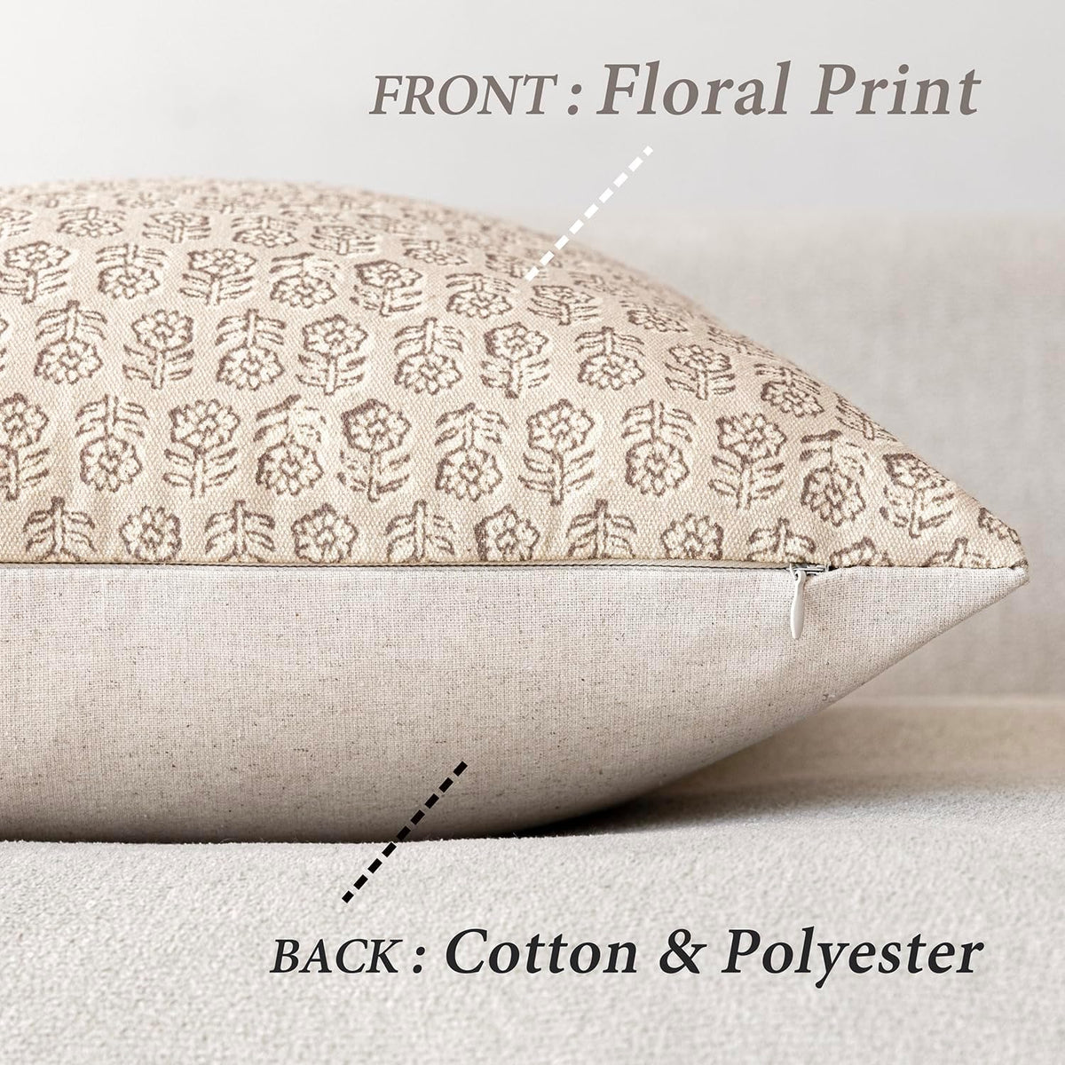 18"L x 18"W cotton throw pillow accessories in Biscotti Beige, alternate view 2
