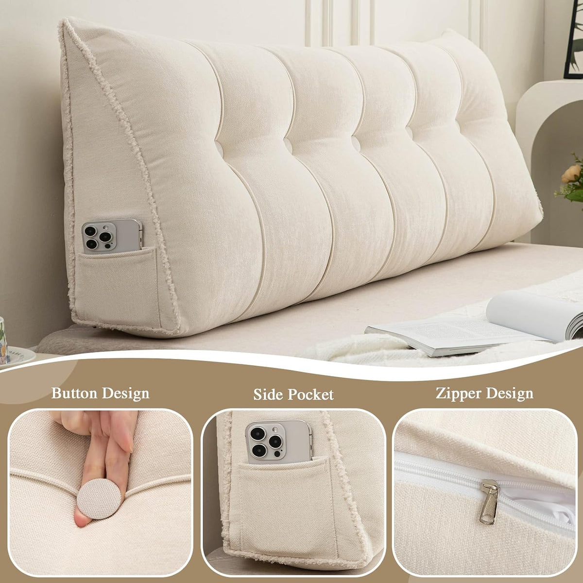King cotton backrest pillows in Beige, alternate view 6
