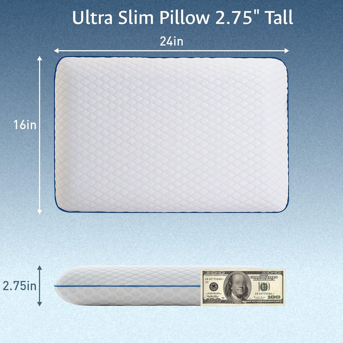 Slim (2.75"H Pack of 1) gel memory foam pillows in White, alternate view 2