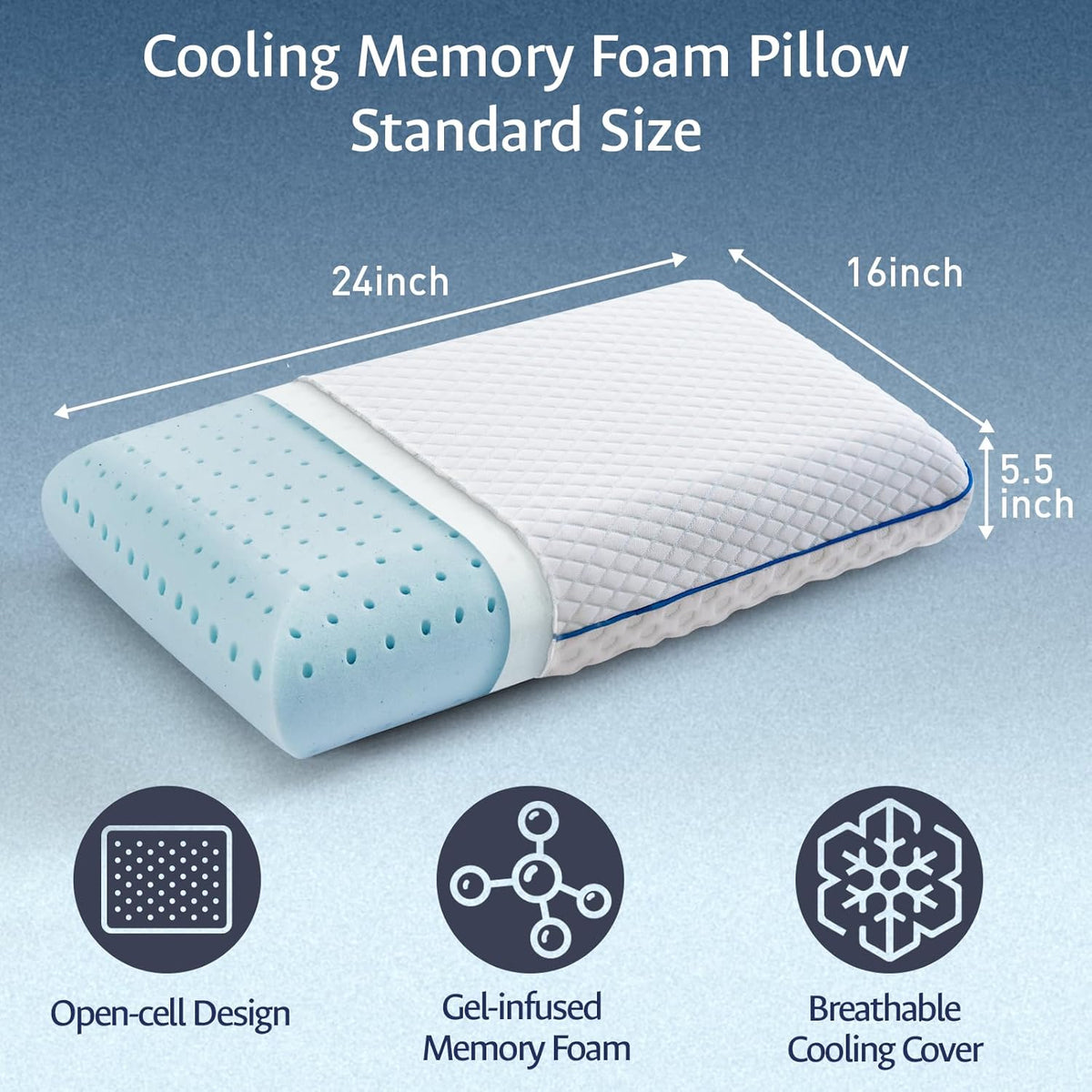 Standard gel memory foam pillows in White, alternate view 2