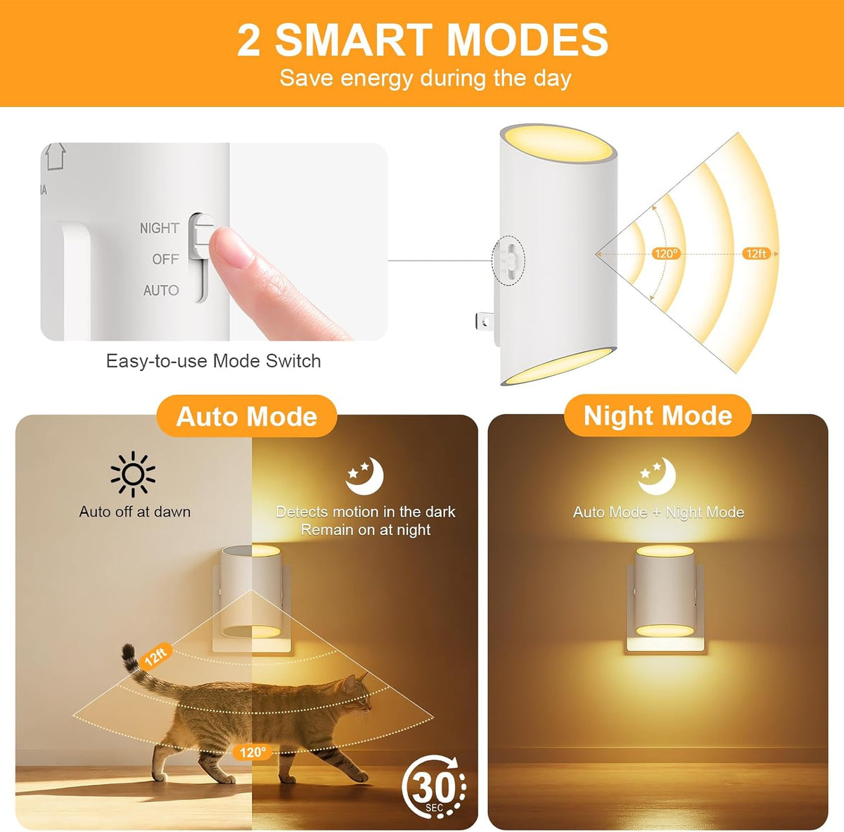 Fyrael 2.44"D x 2.28"W x 3.54"H plastic night lights & ambient lighting, alternate view 2