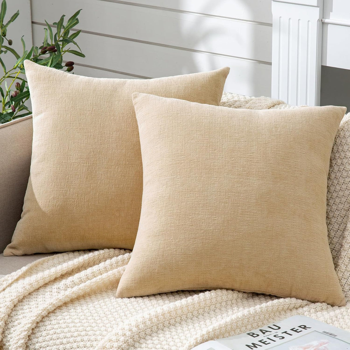 16"L x 16"W chenille throw pillow accessories in Beige