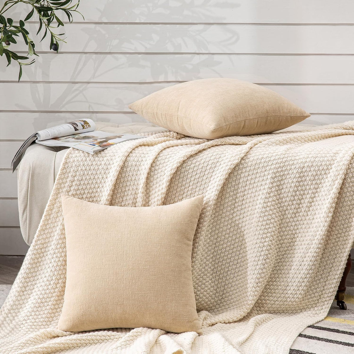 16"L x 16"W chenille throw pillow accessories in Beige, alternate view 5