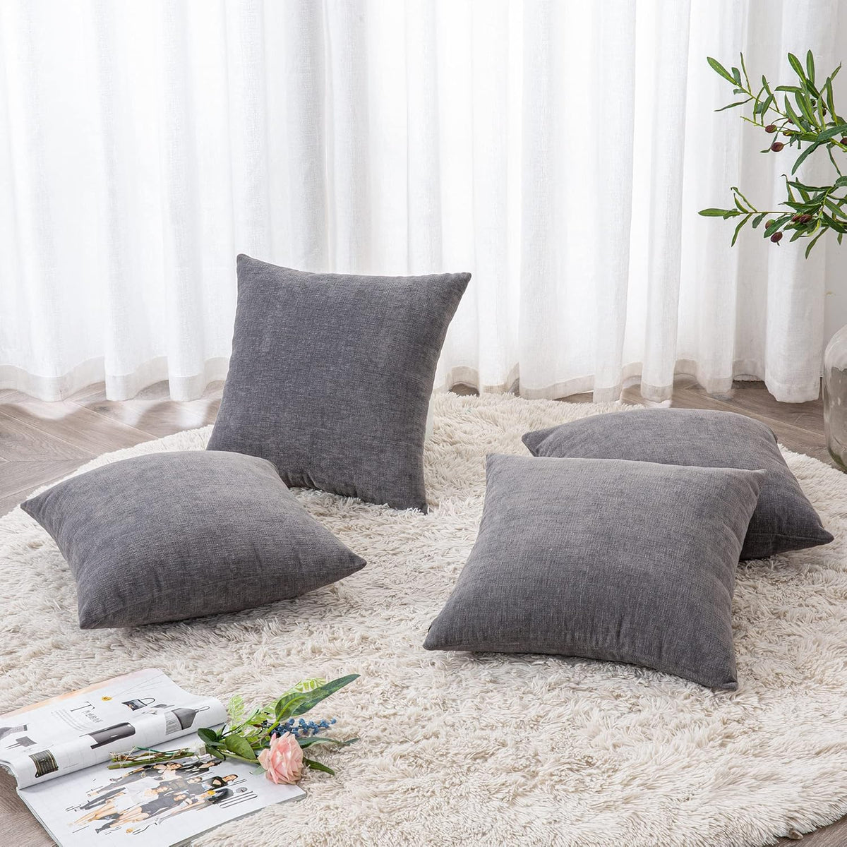 18"L x 18"W polyester throw pillow accessories in Dark Grey, alternate view 3