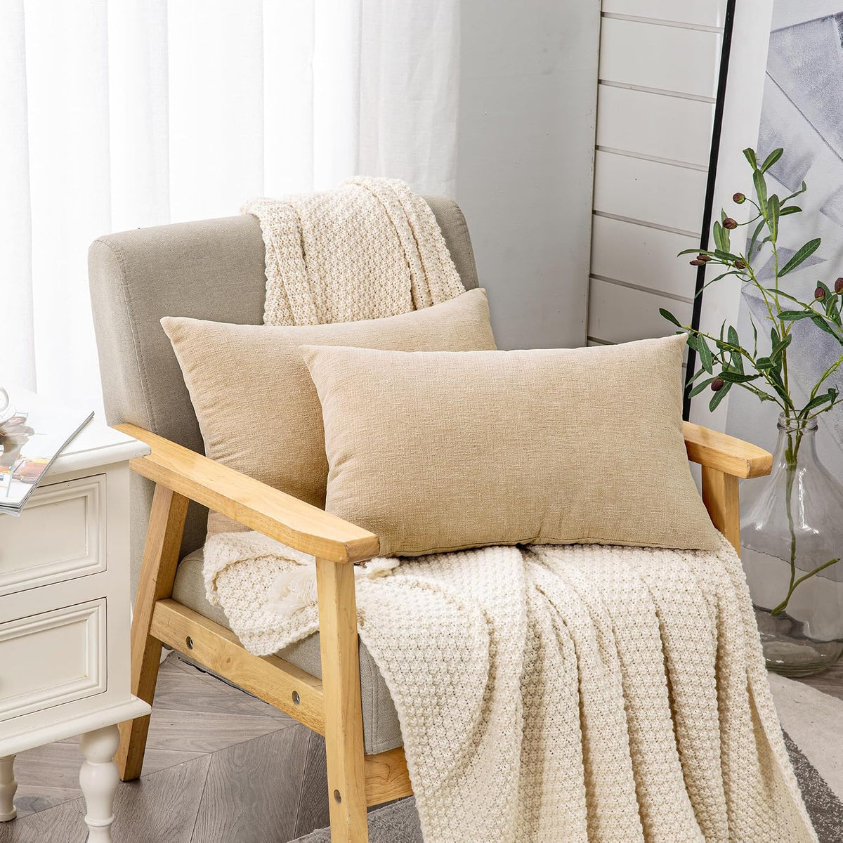 20"L x 12"W chenille throw pillow accessories in Beige, alternate view 3