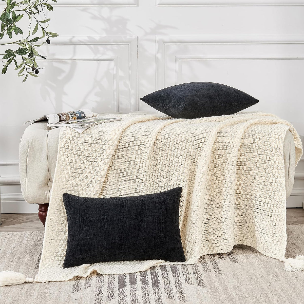 20"L x 12"W chenille throw pillow accessories in Black, alternate view 5