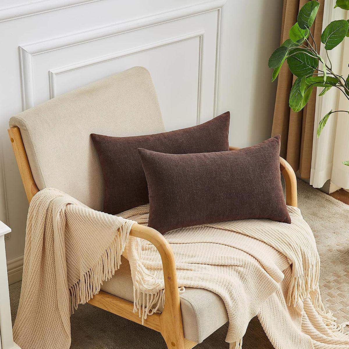 20"L x 12"W chenille throw pillow accessories in Coffee, alternate view 3