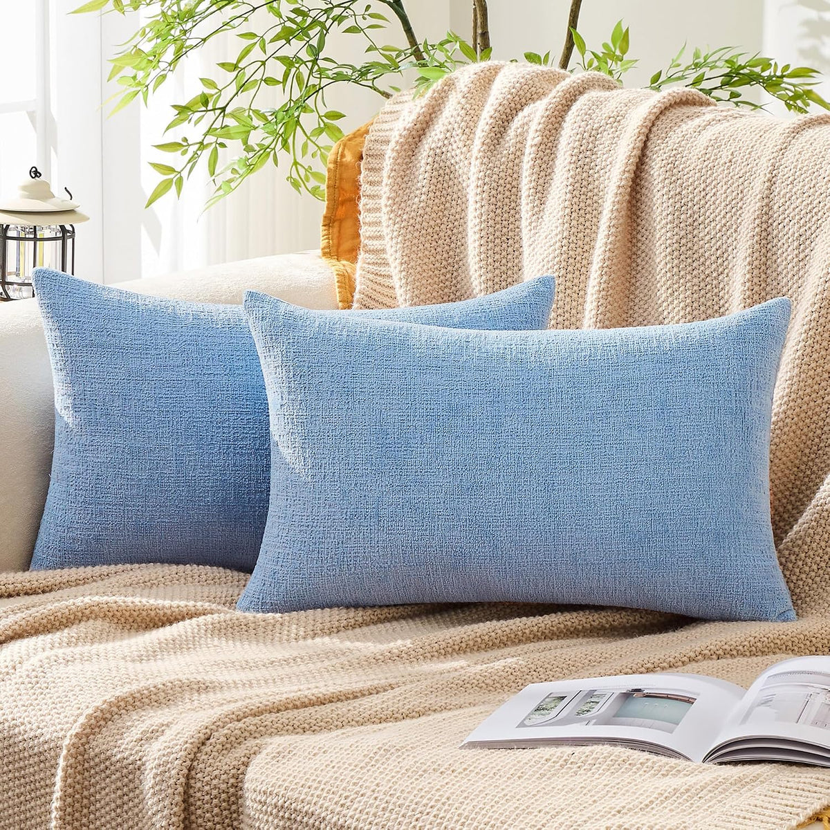 20"L x 12"W polyester throw pillow accessories in Light Blue