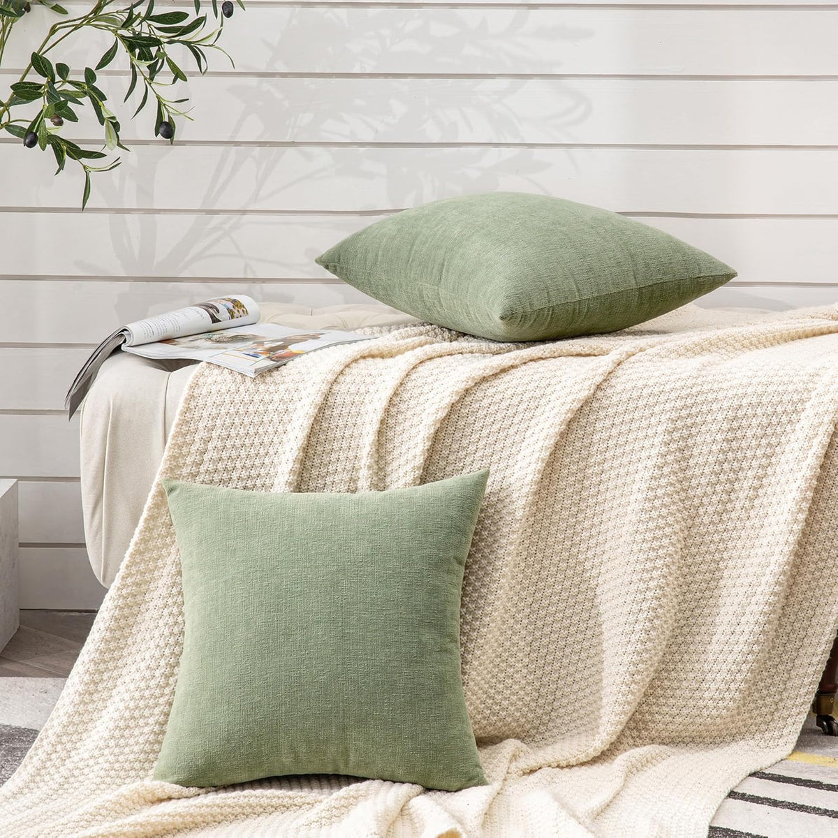 22"L x 22"W chenille throw pillow accessories in Green, alternate view 4