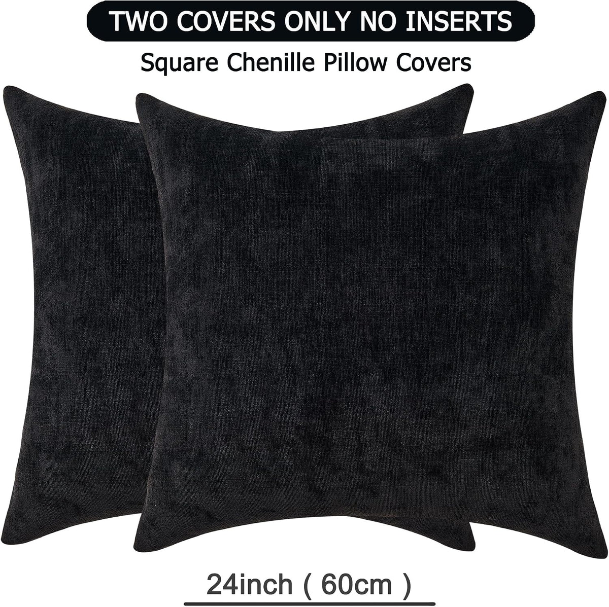 24"L x 24"W chenille throw pillow accessories in Black, alternate view 2