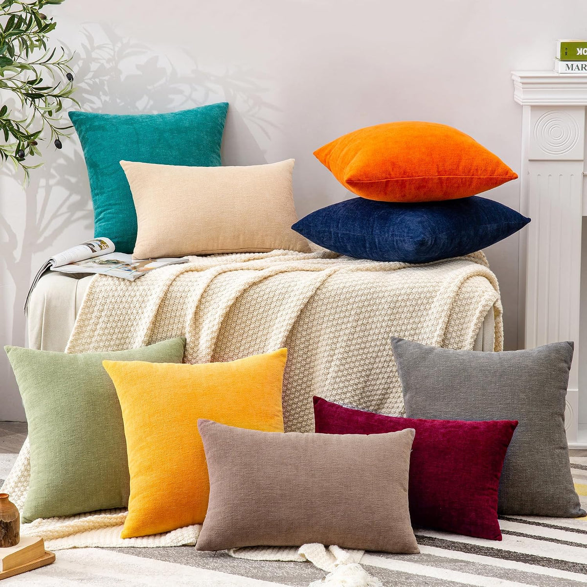 24"L x 24"W chenille throw pillow accessories in Gold Yellow, alternate view 9