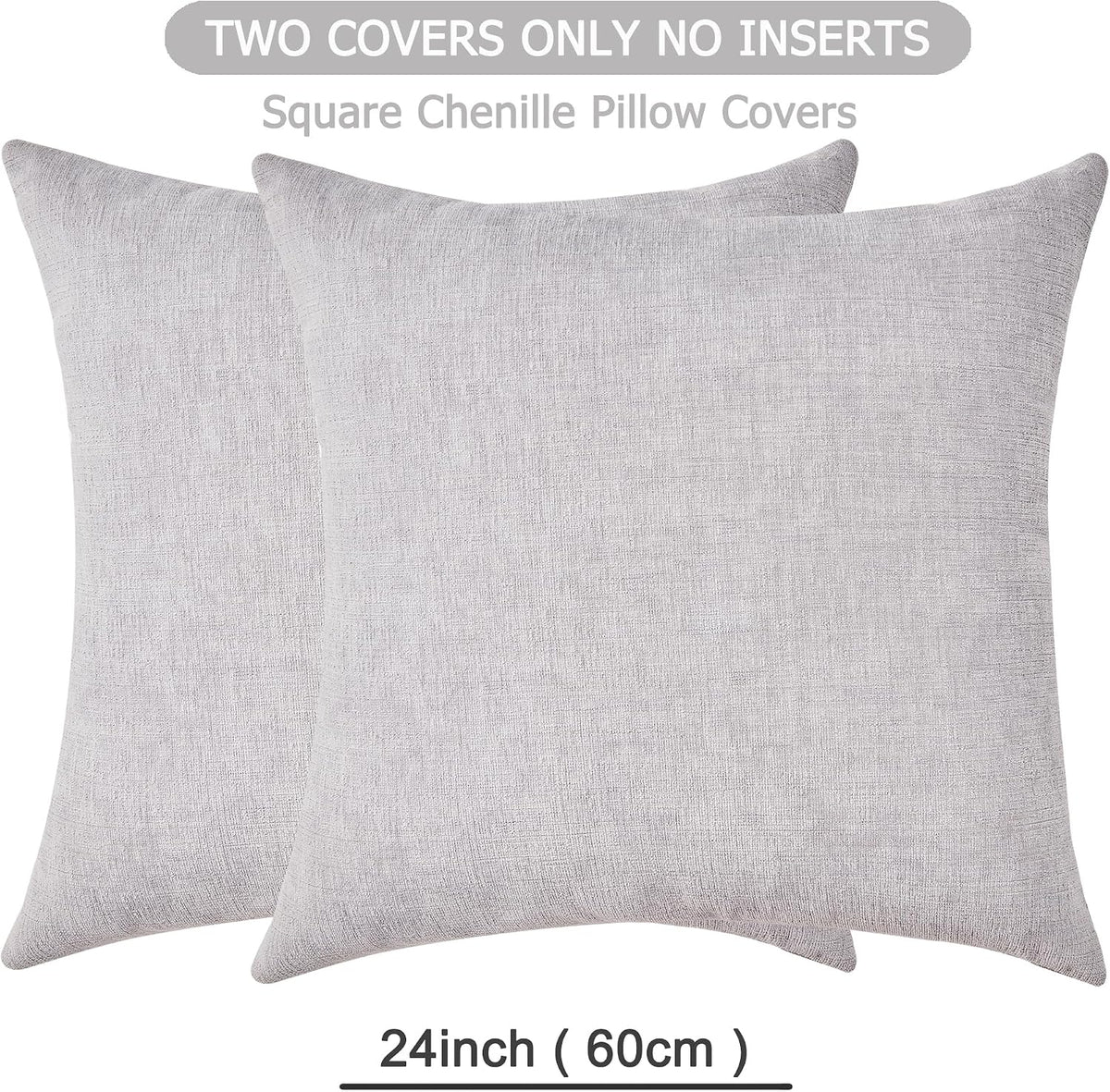 24"L x 24"W chenille throw pillow accessories in Light Grey, alternate view 2