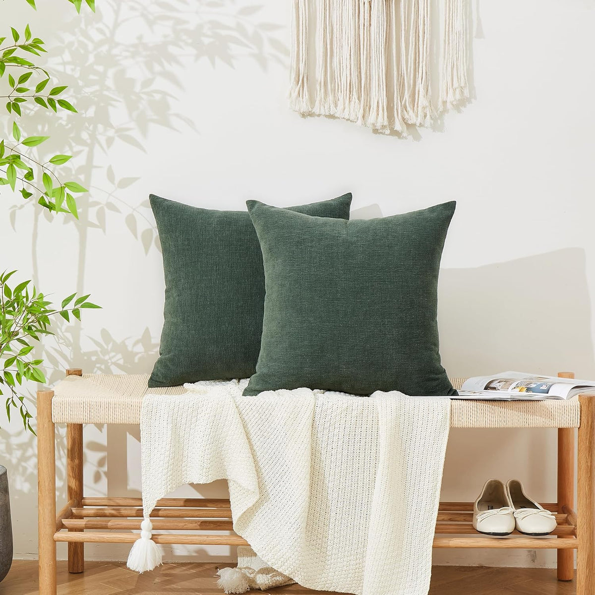 26"L x 26"W chenille throw pillow accessories in Dark Green, alternate view 5