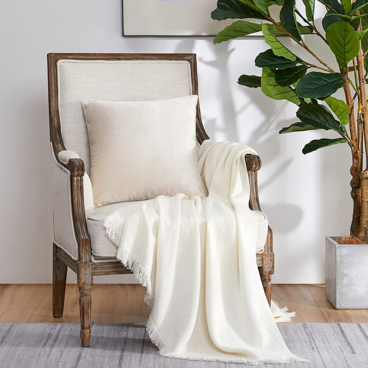 16"L x 16"W velvet throw pillow accessories in Ivory, alternate view 7
