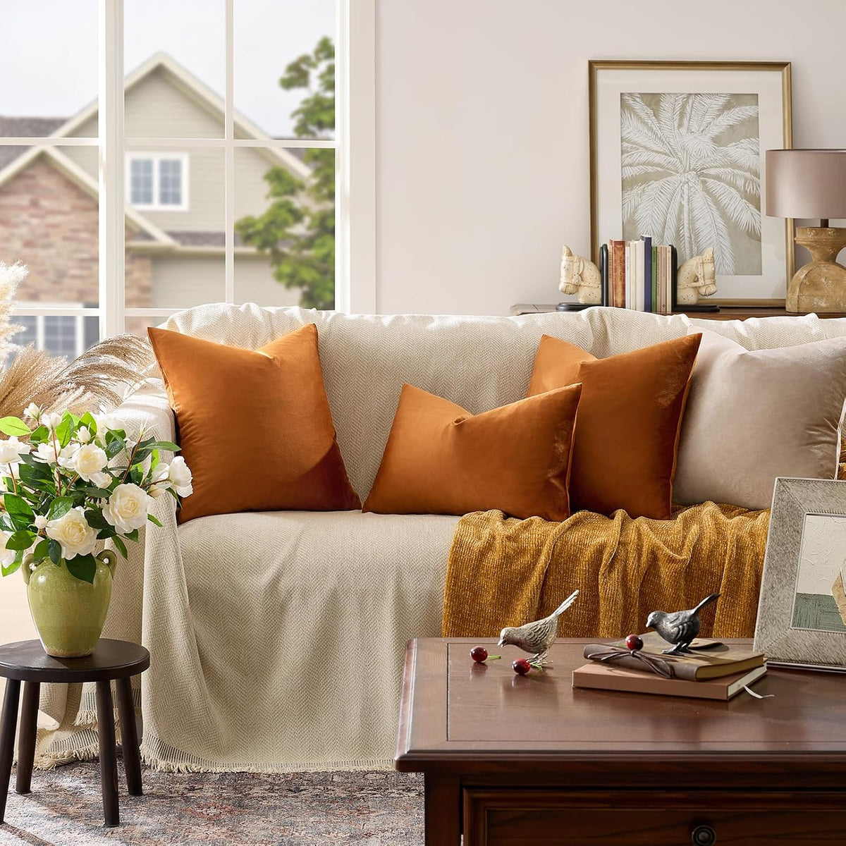 18"L x 18"W velvet throw pillow accessories in Dark Burnt Orange, alternate view 2