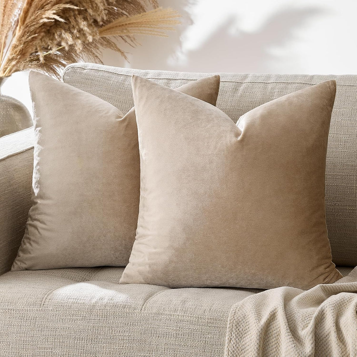 22"L x 22"W velvet throw pillow accessories in Taupe, alternate view 6
