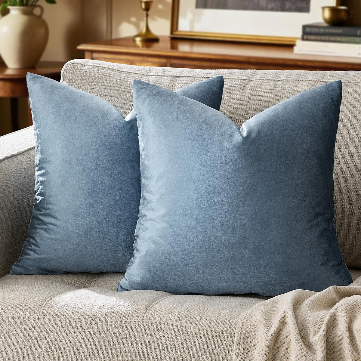 26"L x 26"W velvet throw pillow accessories in Stone Blue, alternate view 6