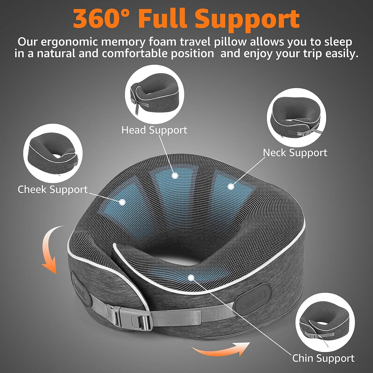 One Size memory foam travel pillows in Gray, alternate view 3
