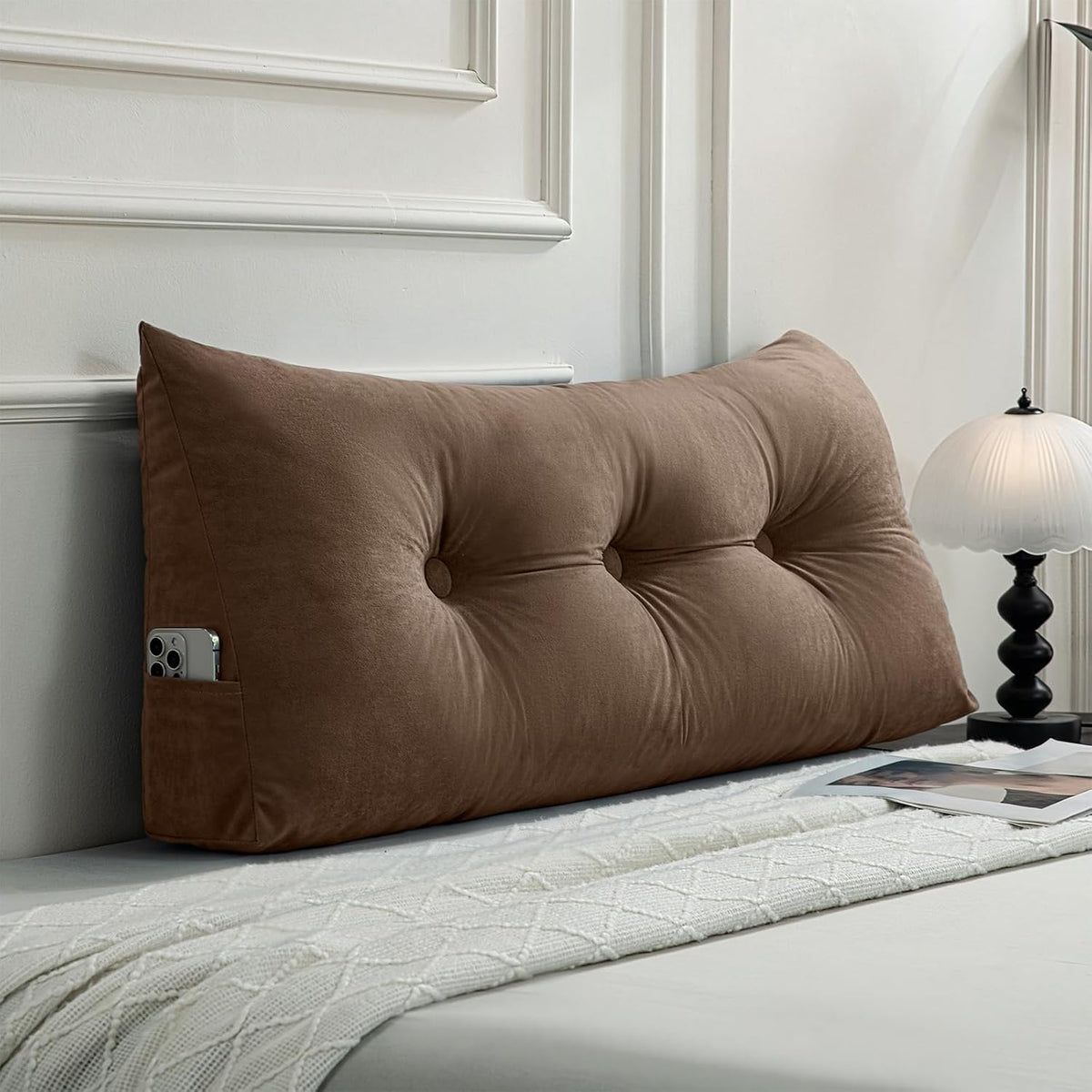 Twin Size:39.4x15.7x7in cotton backrest pillows in Coffee