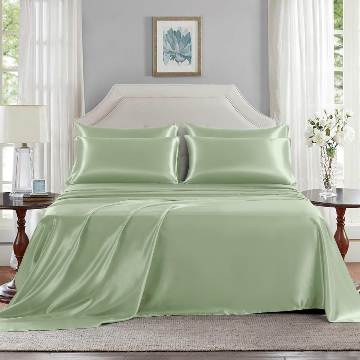Queen(6pc) polyester bedding sets in Sage Green, alternate view 2