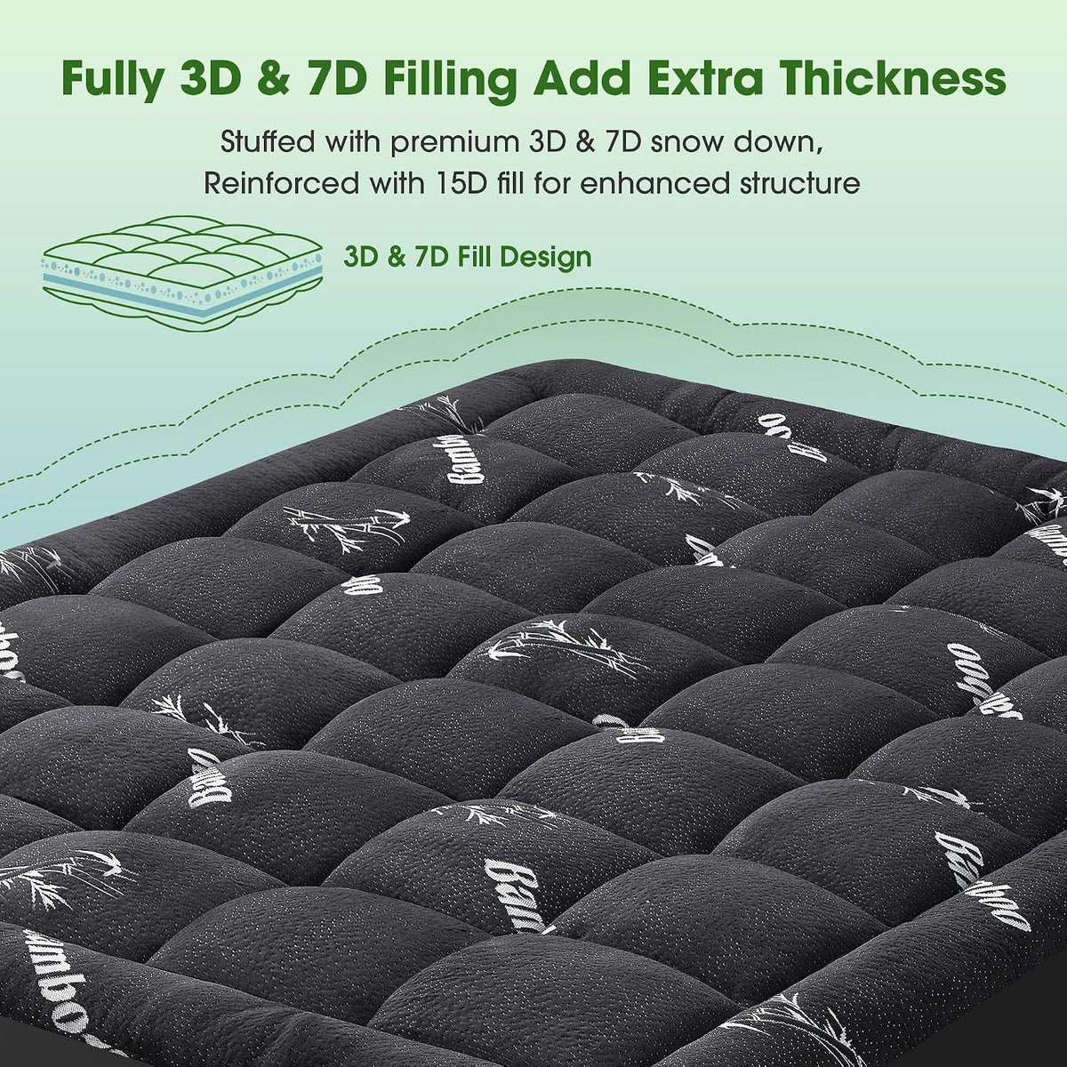Queen polyester mattress pads in Black, alternate view 6