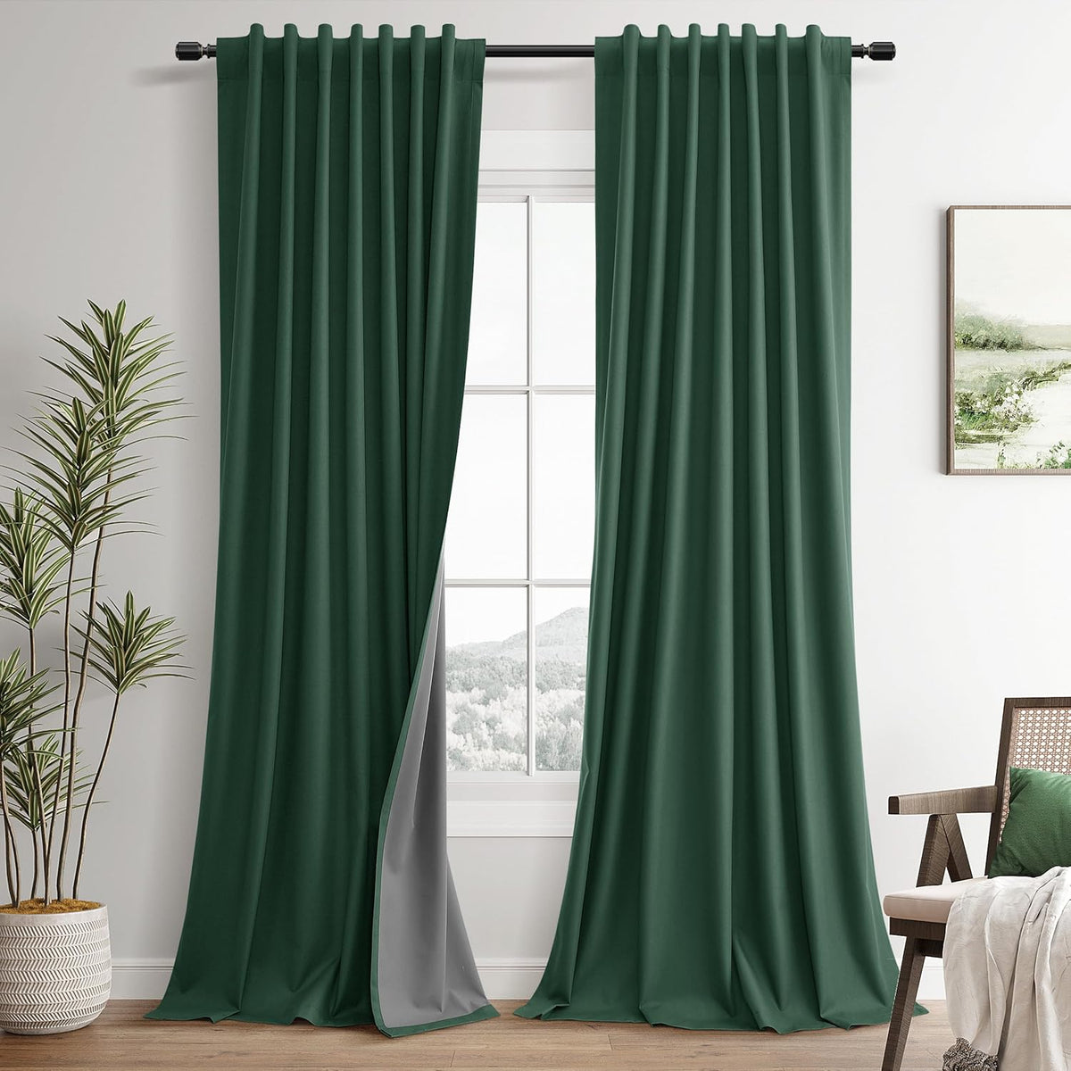 108"L x 52"W fabric curtains in Green